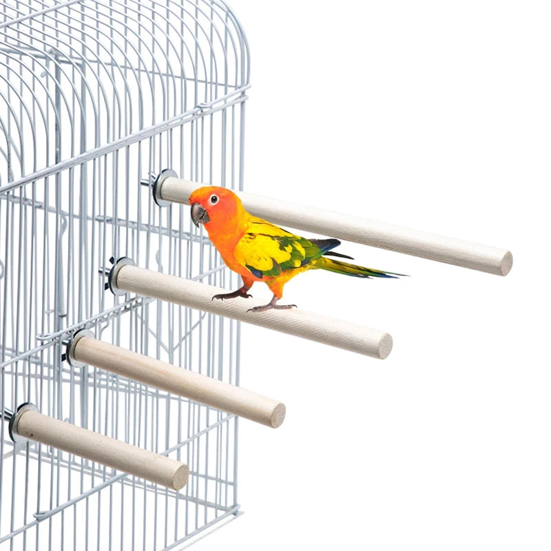 Parrot Perch, Set of 4, Natural Wood, Bird, Perch, Stand, Nail Sharpener, Parakeet, Toy