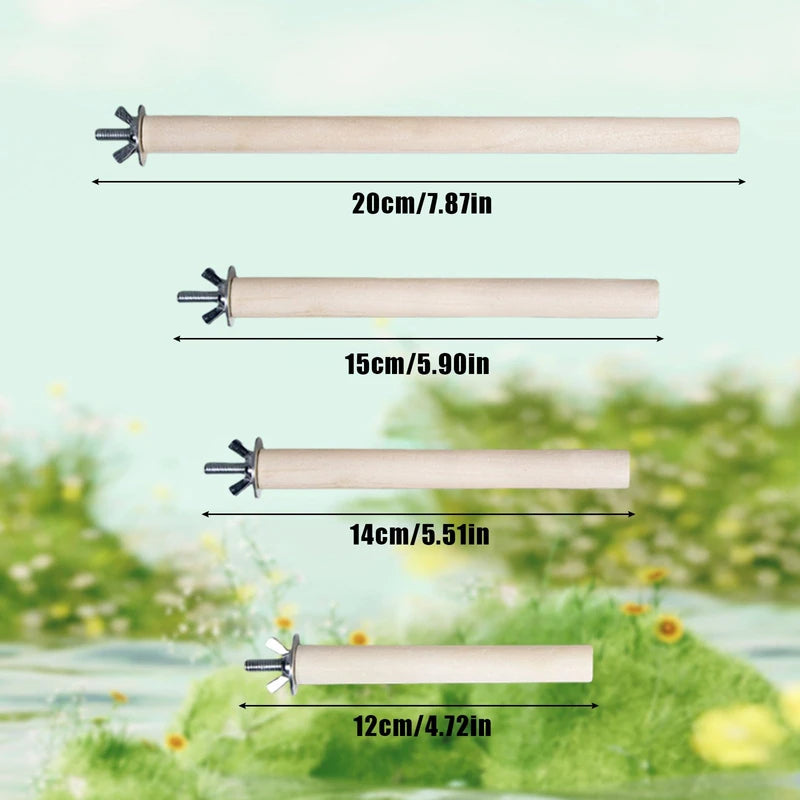 Parrot Perch, Set of 4, Natural Wood, Bird, Perch, Stand, Nail Sharpener, Parakeet, Toy